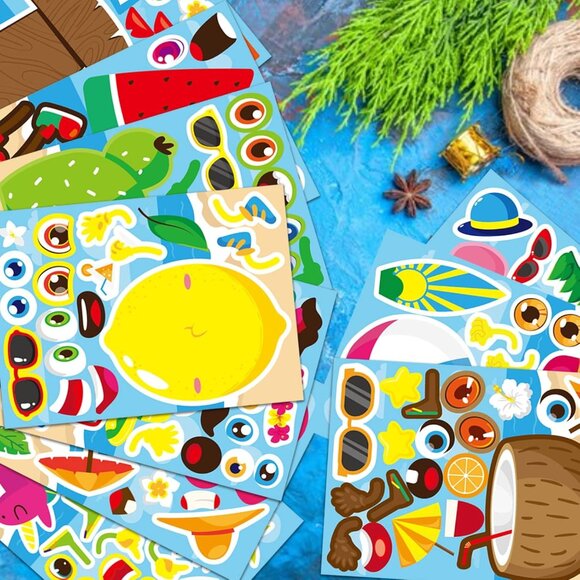 30 Sheets Hawaii Make a Face Sticker Summer Pool Beach Stickers for Kids Make Yo - Picture 2 of 8